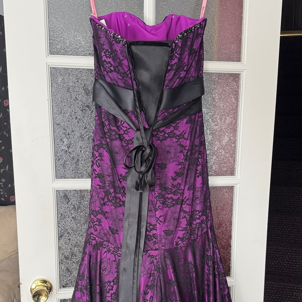 Flirt Maggie Sottero Purple and Black Lace Strapless Dress with Beaded Top - Picture 9 of 11